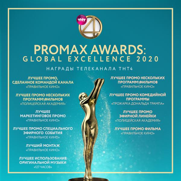 ТНТ4 получил 10 наград на премии Promax Awards: Global Excellence 2020 и стал лучшим среди российских телеканалов!
