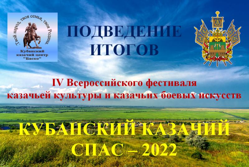 Подведение итогов IV Всероссийского фестиваля казачьей культуры и казачьих боевых искусств  «Кубанский казачий Спас», 2022 года